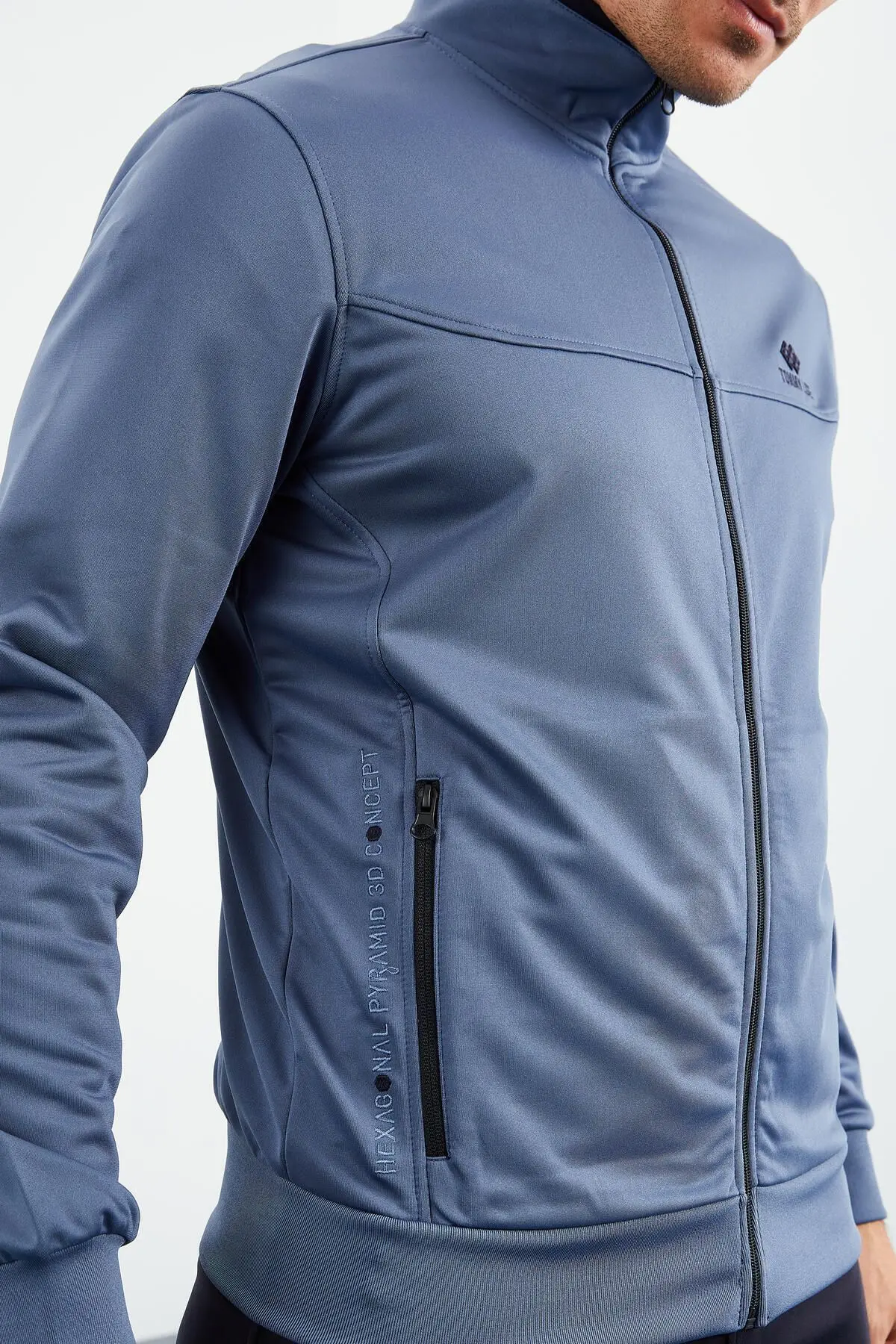 Petrol - Lacivert Dik Yaka Fermuarlı Standart Kalıp Klasik Paça Erkek Eşofman Takımı - 851