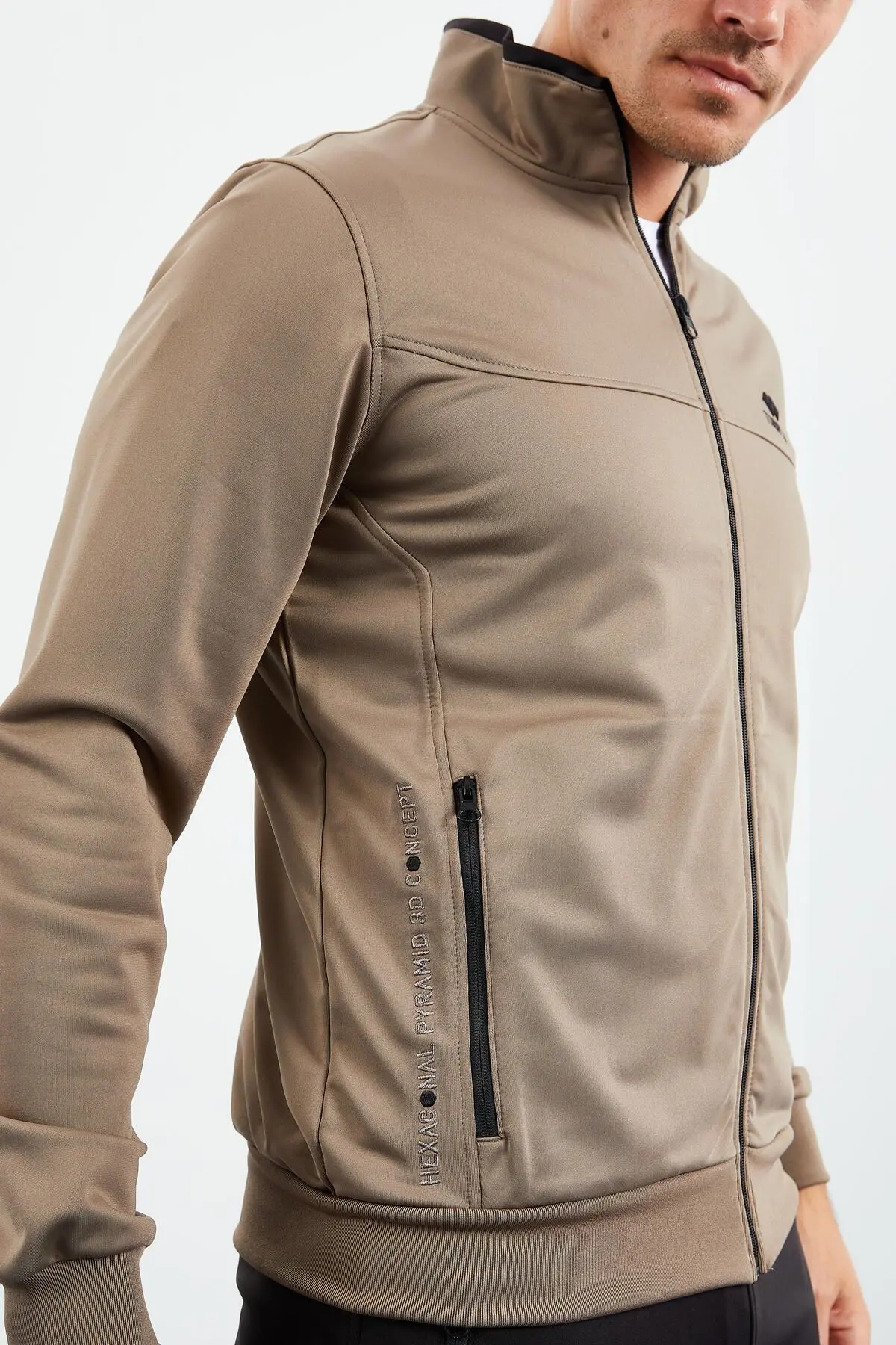 Camel - Siyah Dik Yaka Fermuarlı Standart Kalıp Klasik Paça Erkek Eşofman Takımı - 85162