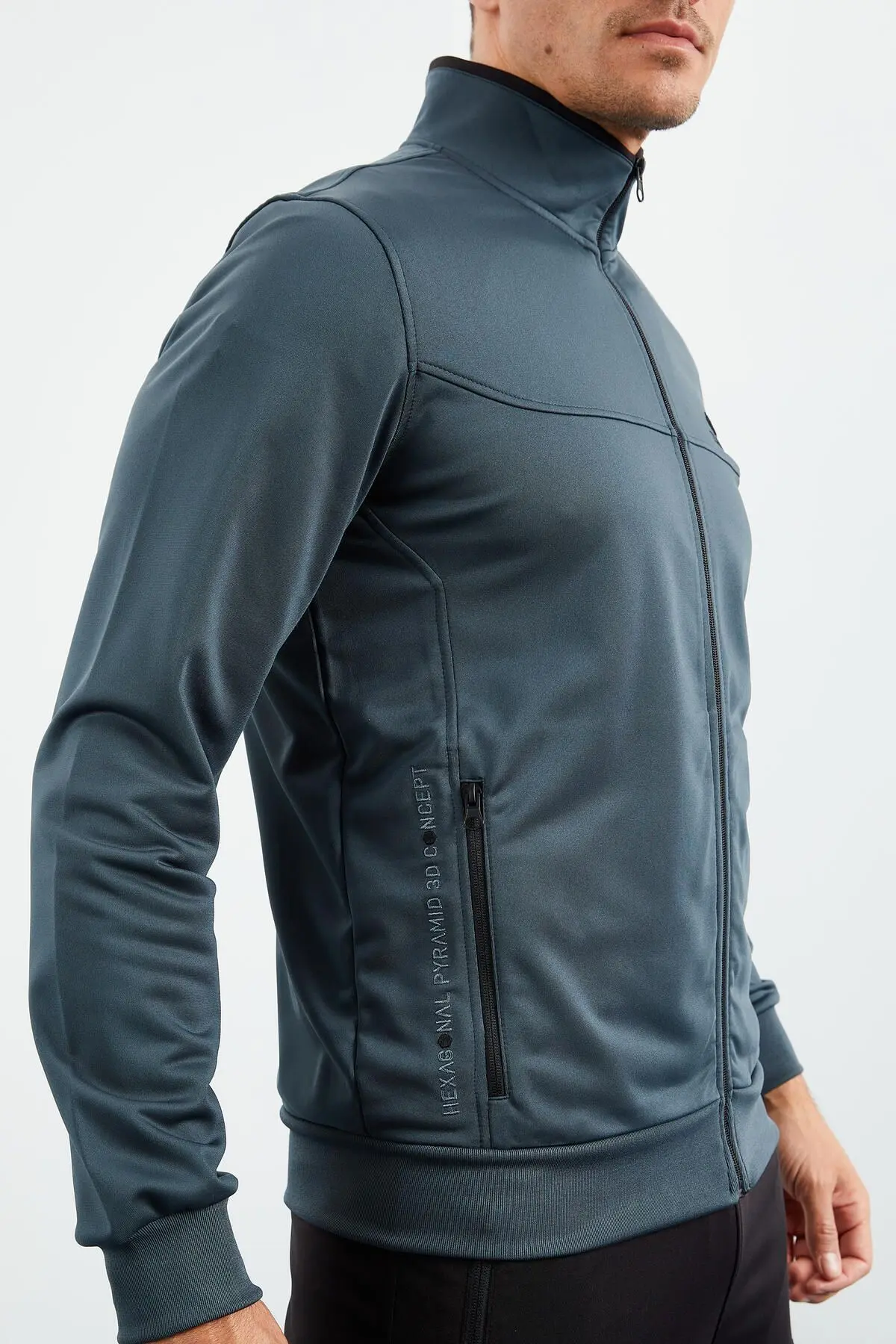 Orman Yeşil - Siyah Dik Yaka Fermuarlı Standart Kalıp Klasik Paça Erkek Eşofman Takımı - 8