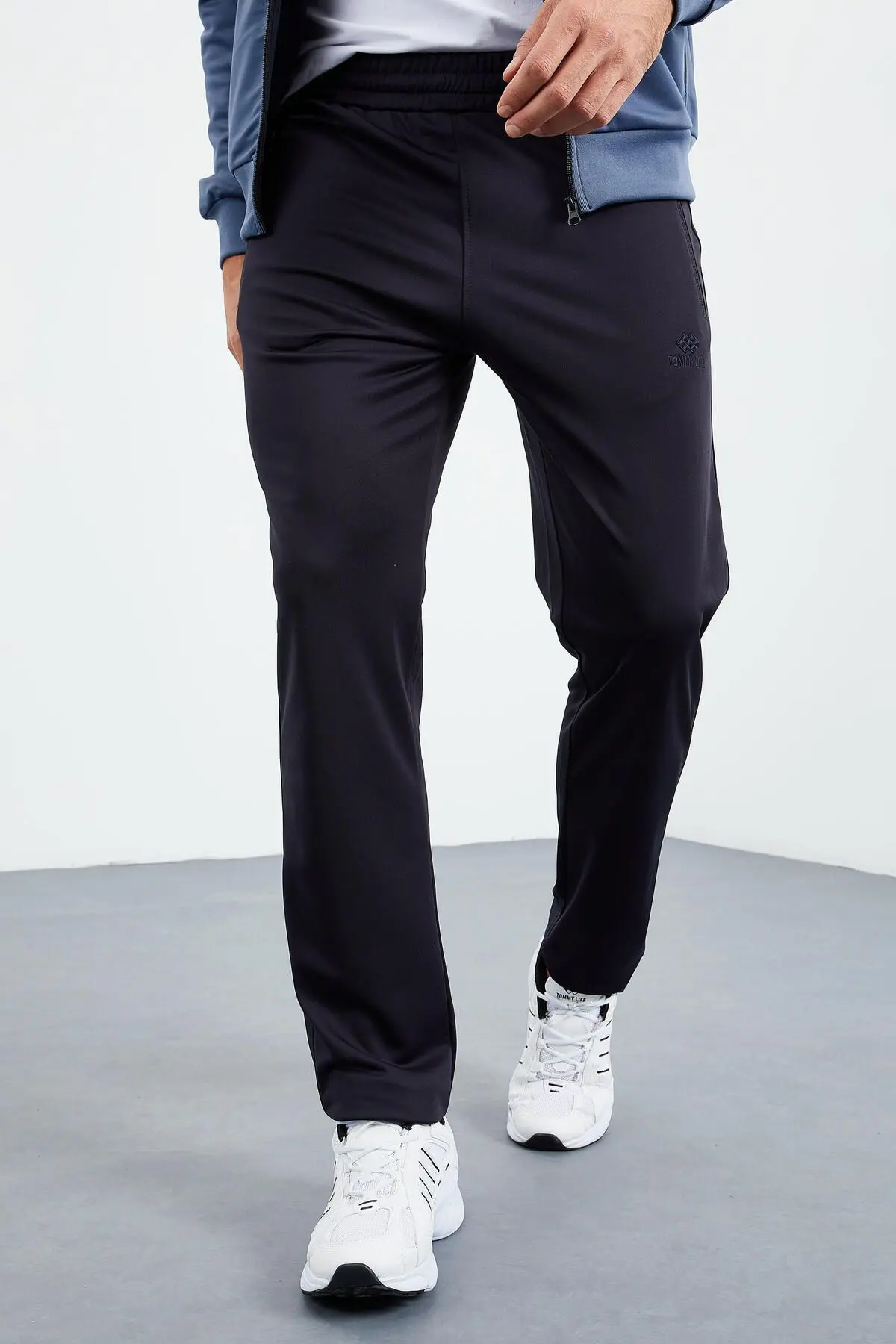 Petrol - Lacivert Dik Yaka Fermuarlı Standart Kalıp Klasik Paça Erkek Eşofman Takımı - 851