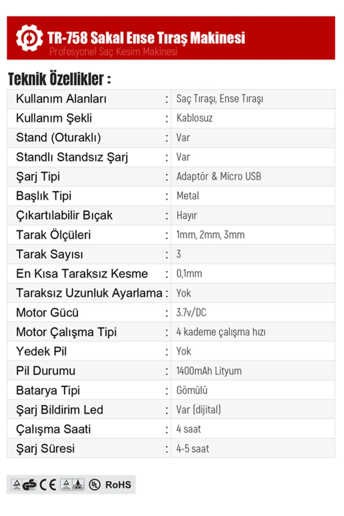 Tr-758 Profesyonel Tıraş Makinesi