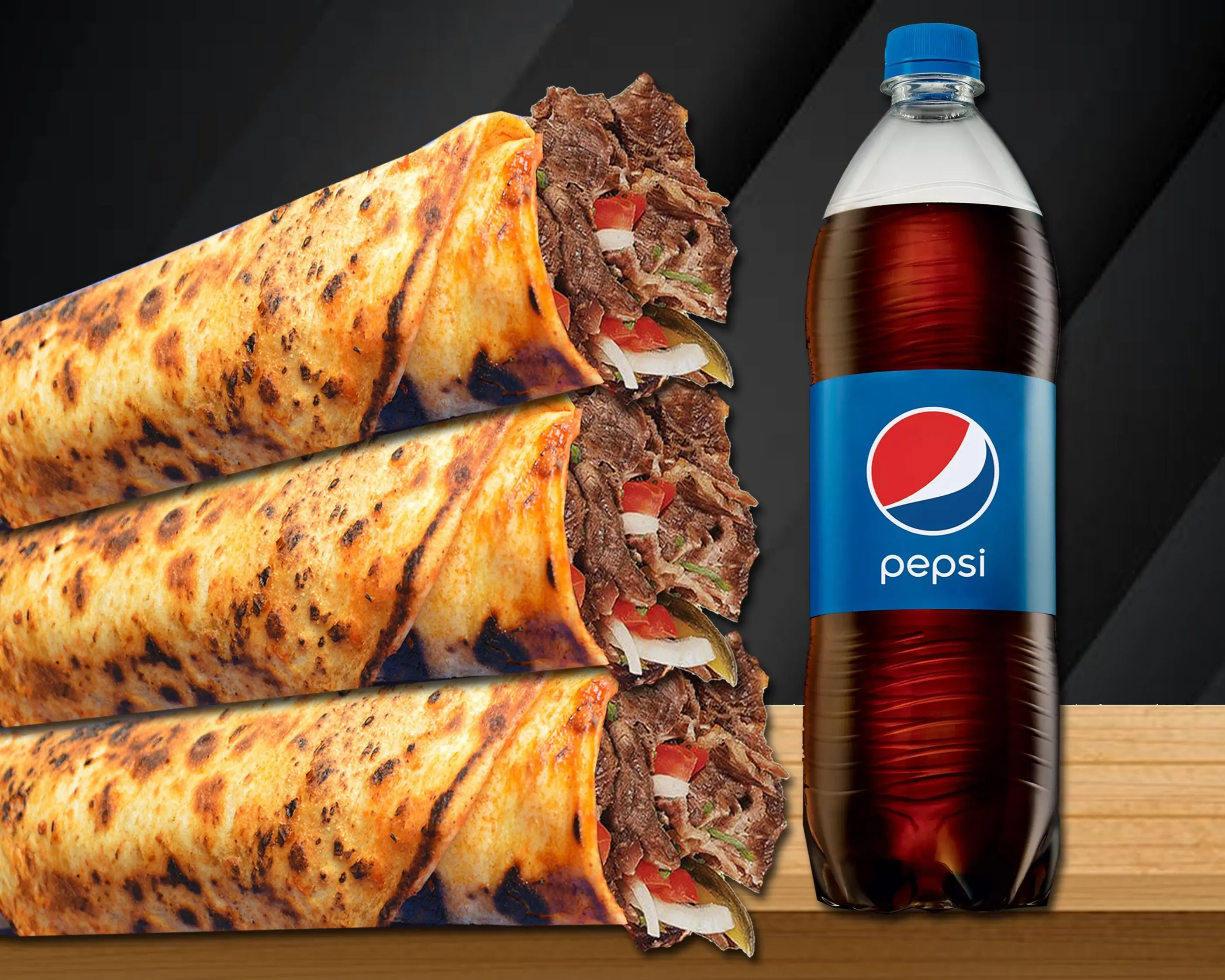 3'lü Mega Et Döner Dürüm (40 cm.) Menü